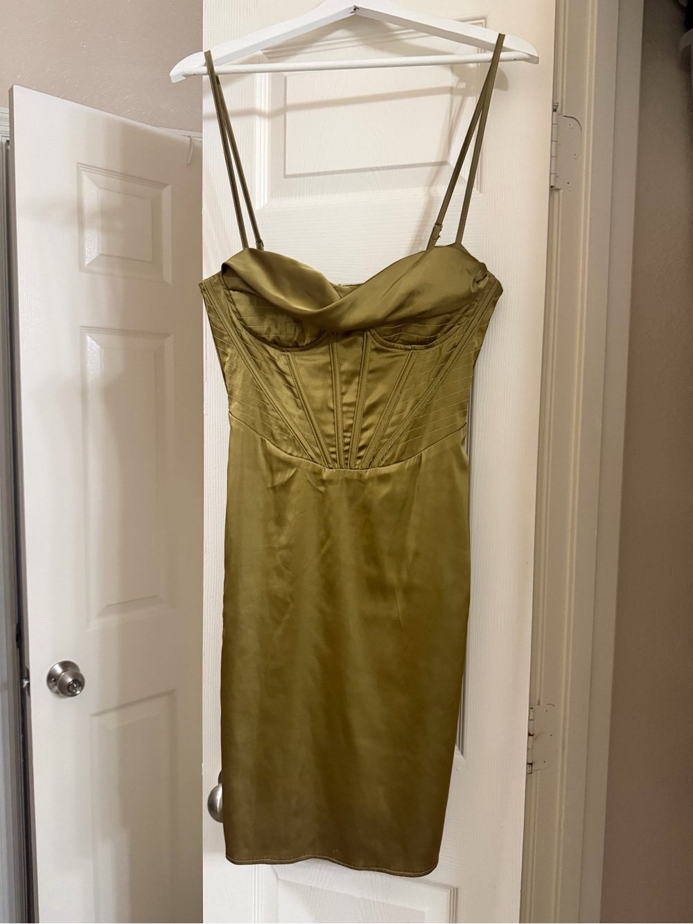 SHEIN Olive Satin Corset Mini Dress